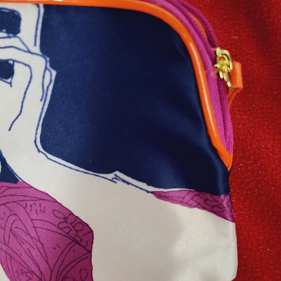 Estee Lauder Vintage Blue Orange Lilac Poly Trimmed in Polyurethane Makeup Bag - Picture 5 of 16